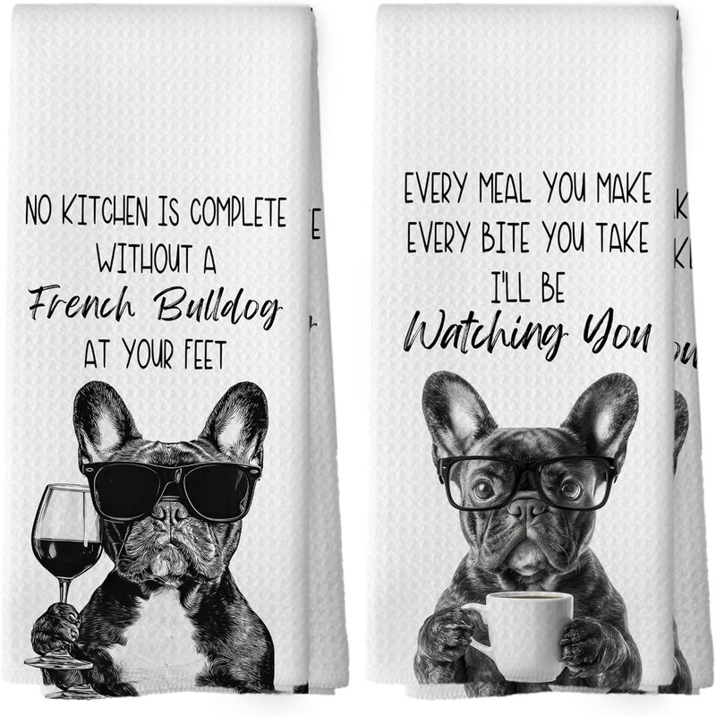Mcehtle Funny French Bulldog Kitchen Towels Set of 2, Dog Kitchen Accessories, Coffee Station Decor, Dog Chef Gift Hand Towel, Dining Room Decorative Tea Towel Dish Towels 16x24 Inch - Image 1